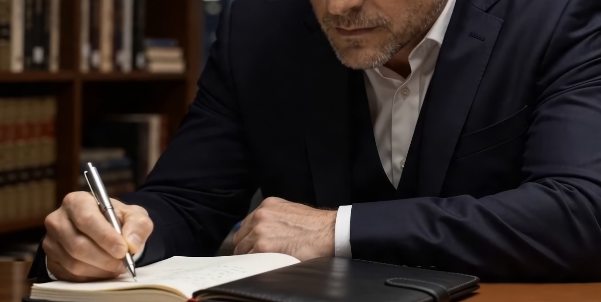 Alex Kryve writing in a notebook